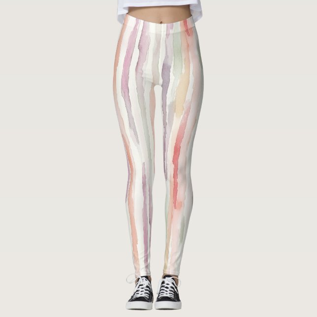 Legging Listras de Rosa Pêssego Hortelã Roxo (Frente)