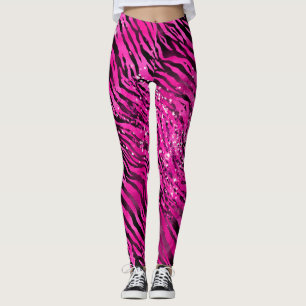 Legging Listras de Tigre com Brilho Rosa e Preto Elegantes