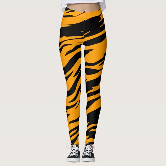 Legging Listras de Tigre de Impressão Animal Laranja (Frente)