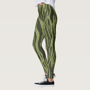 Legging Listras de Tigre Glamourosas Verde Musgo Impressão