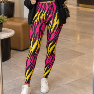 Legging Listras de Tigre Neon Amarelo Rosa