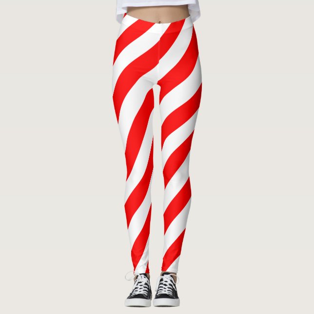 Legging Listras Diagonais de Grande Tamanho Vermelhas e Br (Frente)