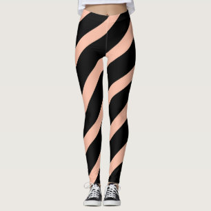 Legging Listras diagonais de pêssego e preto fashion