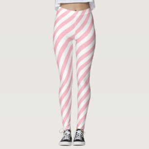 Legging Listras Diagonais de Tamanho Médio Rosa e Branco