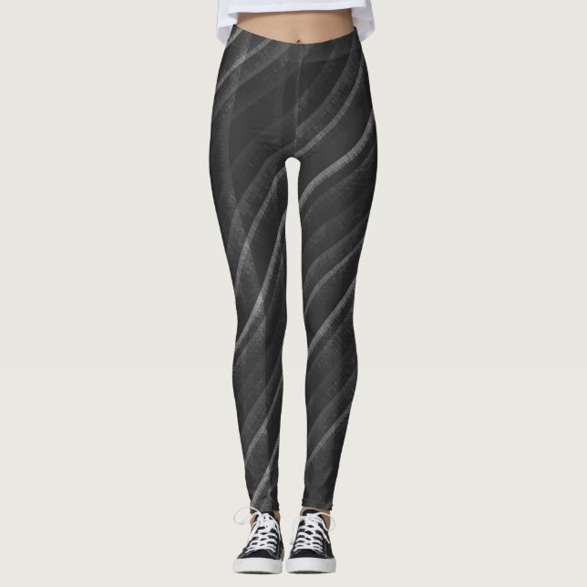Legging Listras Diagonais Simples Cinza Preto Desgastadas (Frente)