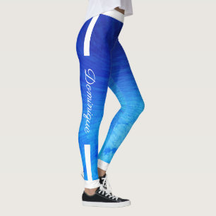 Legging Listras do Monograma no Gradiente Azul Grunge