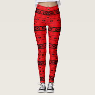 Legging Listras e formas geométricas vermelhas pretas