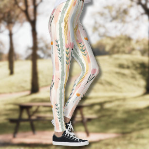 Legging Listras Florais em Aquarela Pastel Vintage