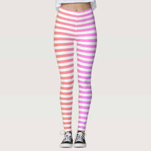 Legging Listras Horizontais Cor-de-Rosa Pêssego Branco Cl