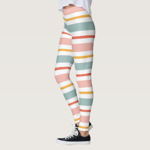 Legging Listras Horizontais Pastel Cute Boho Rosa Verde-Am