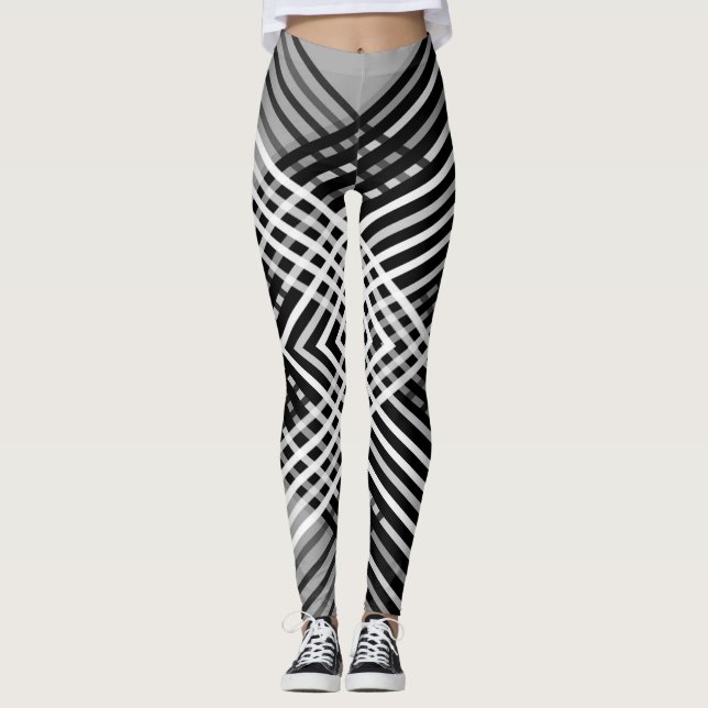 Legging Listras interligadas, de cor branca e cinza, numa (Frente)