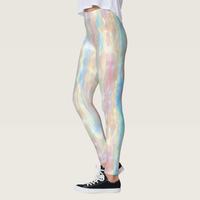 Legging Listras Iridescentes Brilhantes Cores Pastel Padrã (Esquerda)