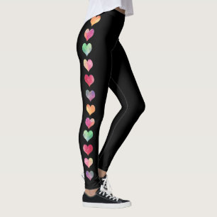 Legging Listras Laterais Coloridas Corações Aquarela Ioga 