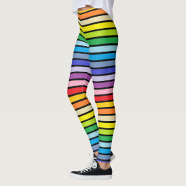 Legging Listras mais largas esboçadas preto do arco-íris