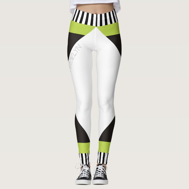 Legging Listras negras e brancas geométricas verdes modern (Frente)