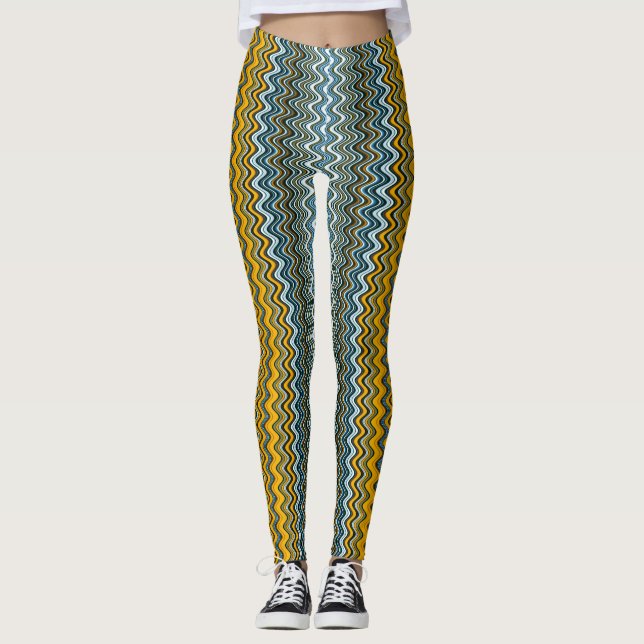 Legging Listras onduladas amarelas e azuis (Frente)