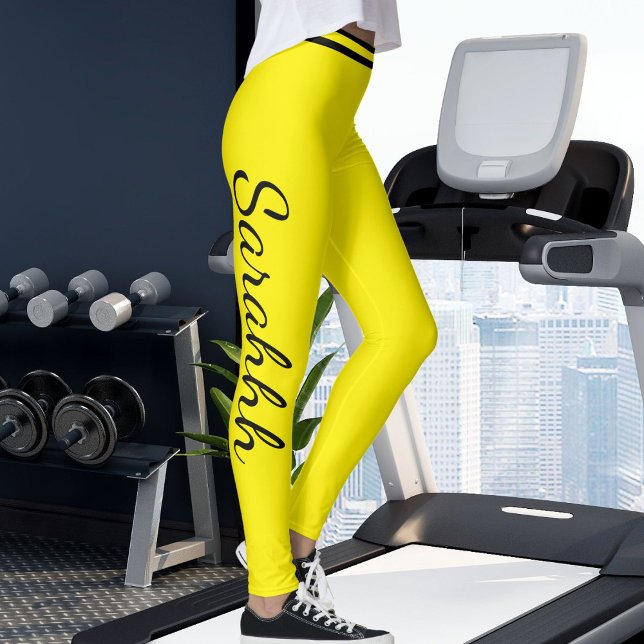 Legging Listras Pretas e Amarelas Personalizadas Nome Cust (Criador carregado)