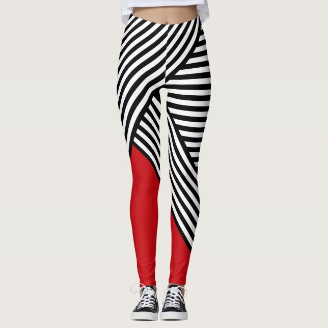 Legging Listras pretas e brancas com triângulo vermelho (Frente)