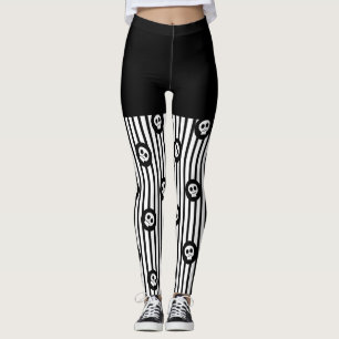 Legging Listras Pretas e Brancas e Caveiras Pequenas Hallo