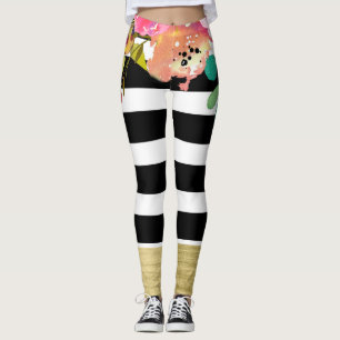 Legging Listras Pretas e Brancas Glamour Dourado Moderno F