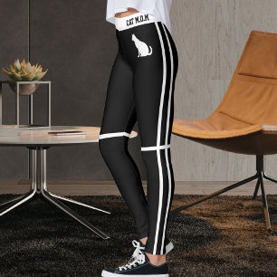 Legging Listras Pretas e Brancas Personalizadas Gata Mãe P