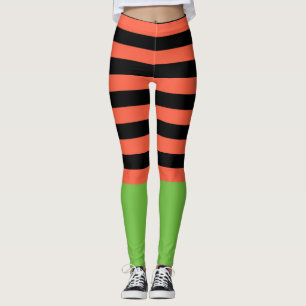 Legging Listras Pretas e Laranjas Fundo Verde Diversão Hal