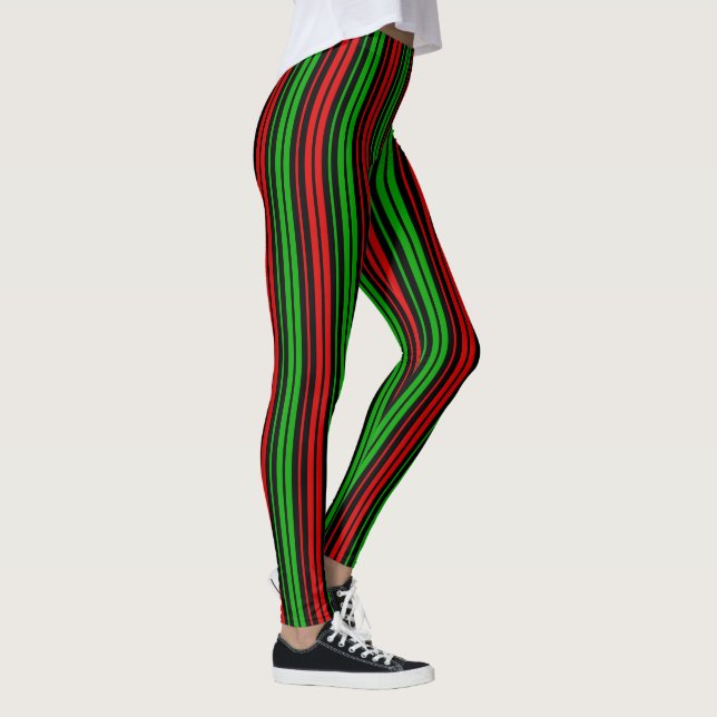 Legging Listras Pretas Vermelhas e Verdes  (Direita)