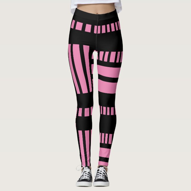 Legging Listras.Preto Branco 01 Fundo Rosa (Frente)