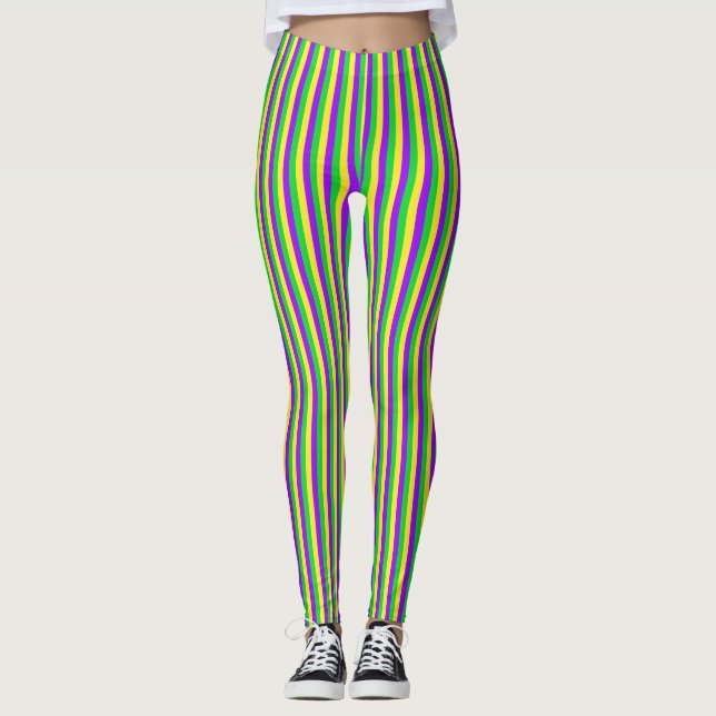 Legging Listras Verdes, Amarelas e Roxas de Mardi Gras (Frente)