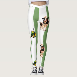 Legging listras verdes com vacas e tratores