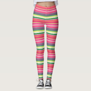 Legging Listras verdes, cor-de-rosa-branca