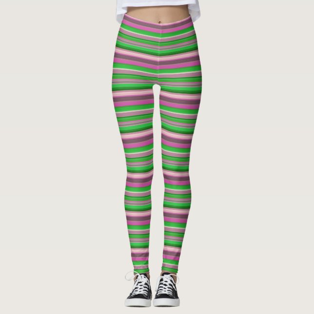 Legging Listras verdes e violetas, brancas (Frente)