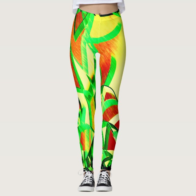Legging Listras verdes em uma imagem vermelha e seca (Frente)