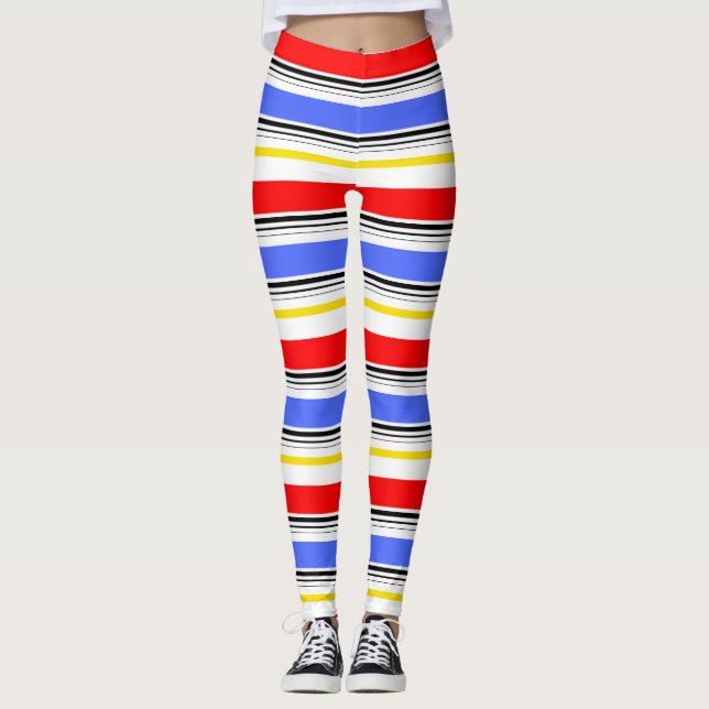 Legging Listras Vermelhas Azuis Brancas Modernas  (Frente)