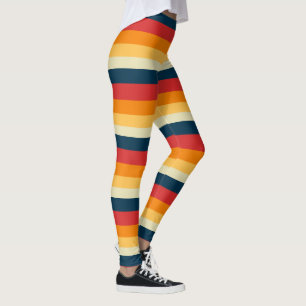 Legging listras vermelhas, azuis, laranja e amarelas