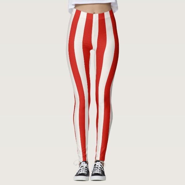 Legging Listras Vermelhas de Bengala Divertidas de Natal  (Frente)