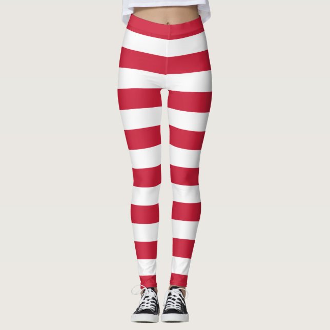 Legging Listras vermelhas e brancas do duende do Natal (Frente)