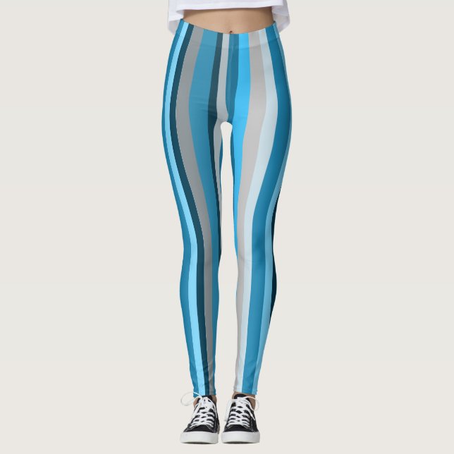 Legging Listras Verticais Azul Marinho Bege (Frente)