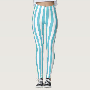 Legging Listras Verticais Clássicas em Azul Claro e Branco