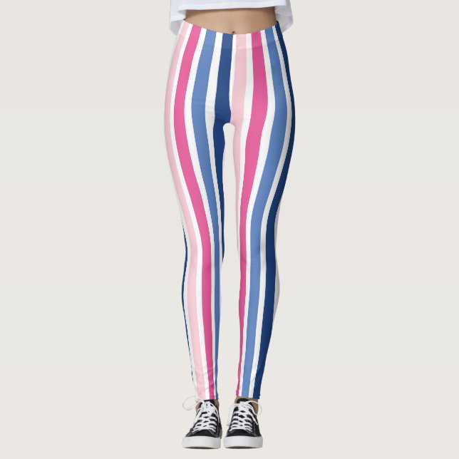 Legging Listras Verticais Cor-de-Rosa e Azul (Frente)
