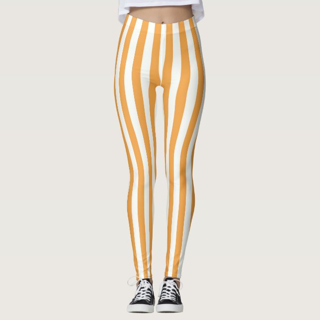 Legging Listras Verticais Laranja Brilhante e Branco Estét (Frente)