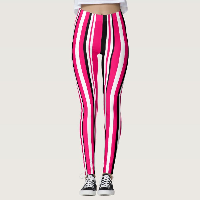 Legging Listras Verticais Pretas, Cor-de-Rosa (Frente)