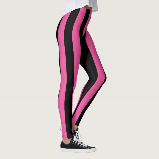 Legging Listras verticais pretas cor-de-rosa grandes (Direita)