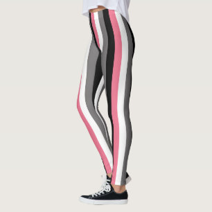 Legging Listras Verticais Rosa Branco Cinza Preto