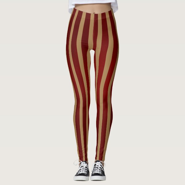 Legging Listras Verticais Vermelhas e Douradas Padrão List (Frente)