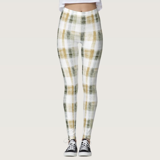 Legging Listras Xadrez Amarelo Verde Branco (Frente)