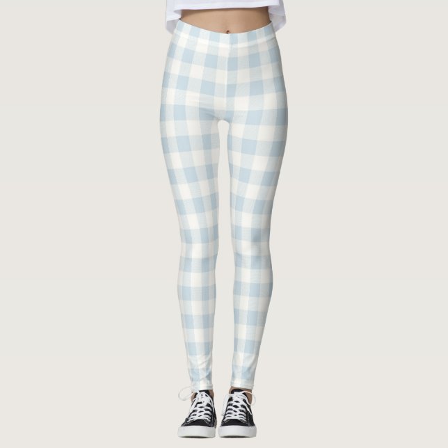 Legging Listras Xadrez Brancas Azul Claro (Frente)