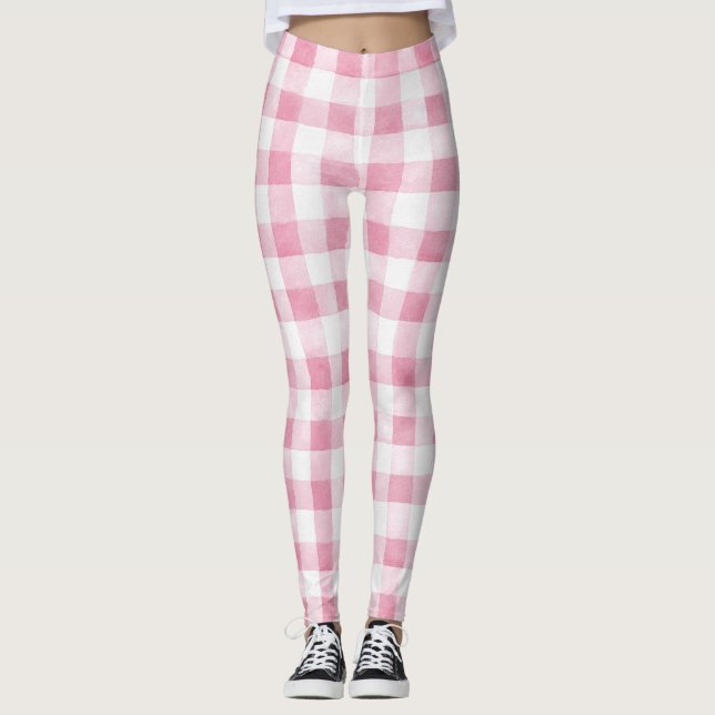Legging Listras Xadrez Brancas Rosa (Frente)