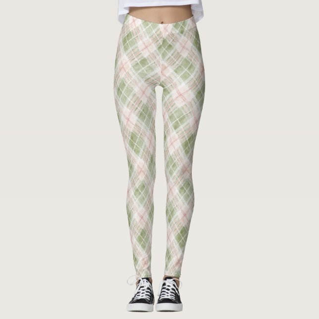 Legging Listras Xadrez Rosa Bege Verde (Frente)