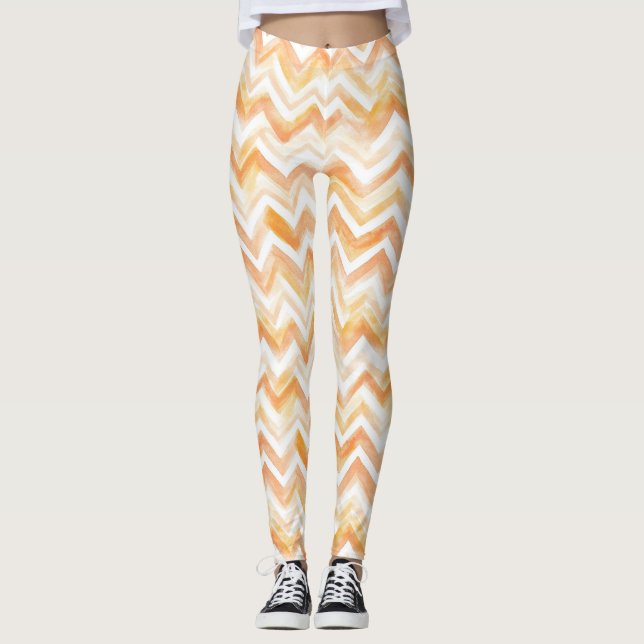 Legging Listras Ziguezague Brancas Laranja Pêssego (Frente)